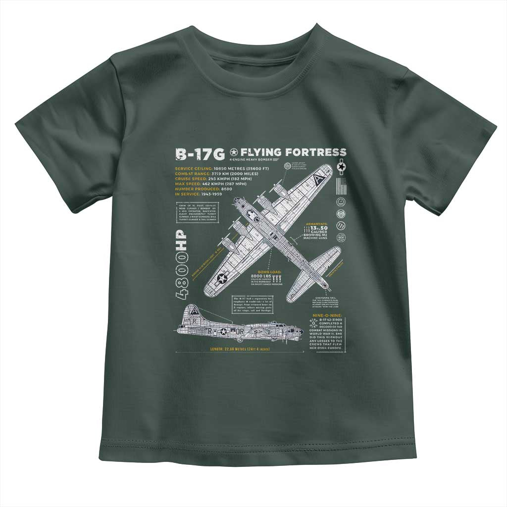 B-17 Flying Fortress Toddler T Shirt WW2 B-17G Bomber Vintage Aviation TS02 Dark Forest Green Print Your Wear