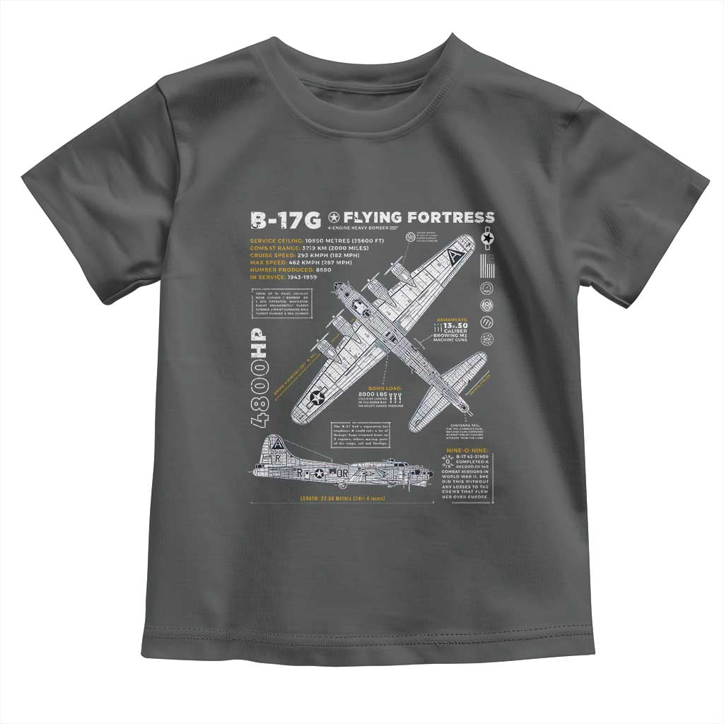 B-17 Flying Fortress Toddler T Shirt WW2 B-17G Bomber Vintage Aviation TS02 Dark Heather Print Your Wear