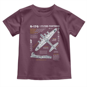 B-17 Flying Fortress Toddler T Shirt WW2 B-17G Bomber Vintage Aviation TS02 Maroon Print Your Wear