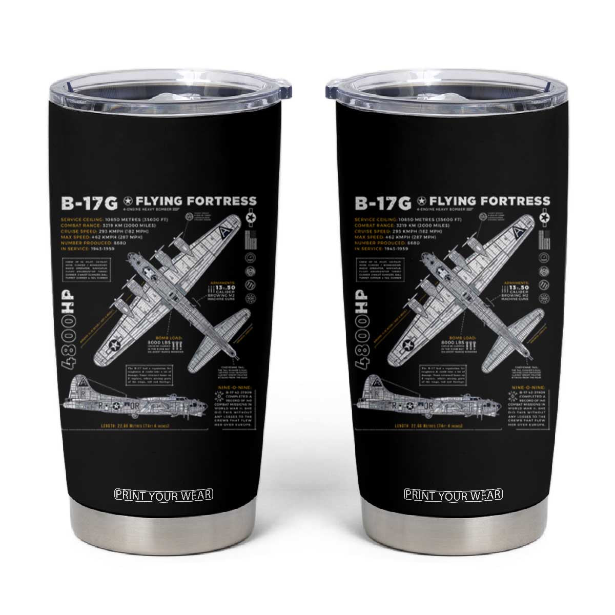 B-17 Flying Fortress Tumbler Cup WW2 B-17G Bomber Vintage Aviation TS02 Black Print Your Wear