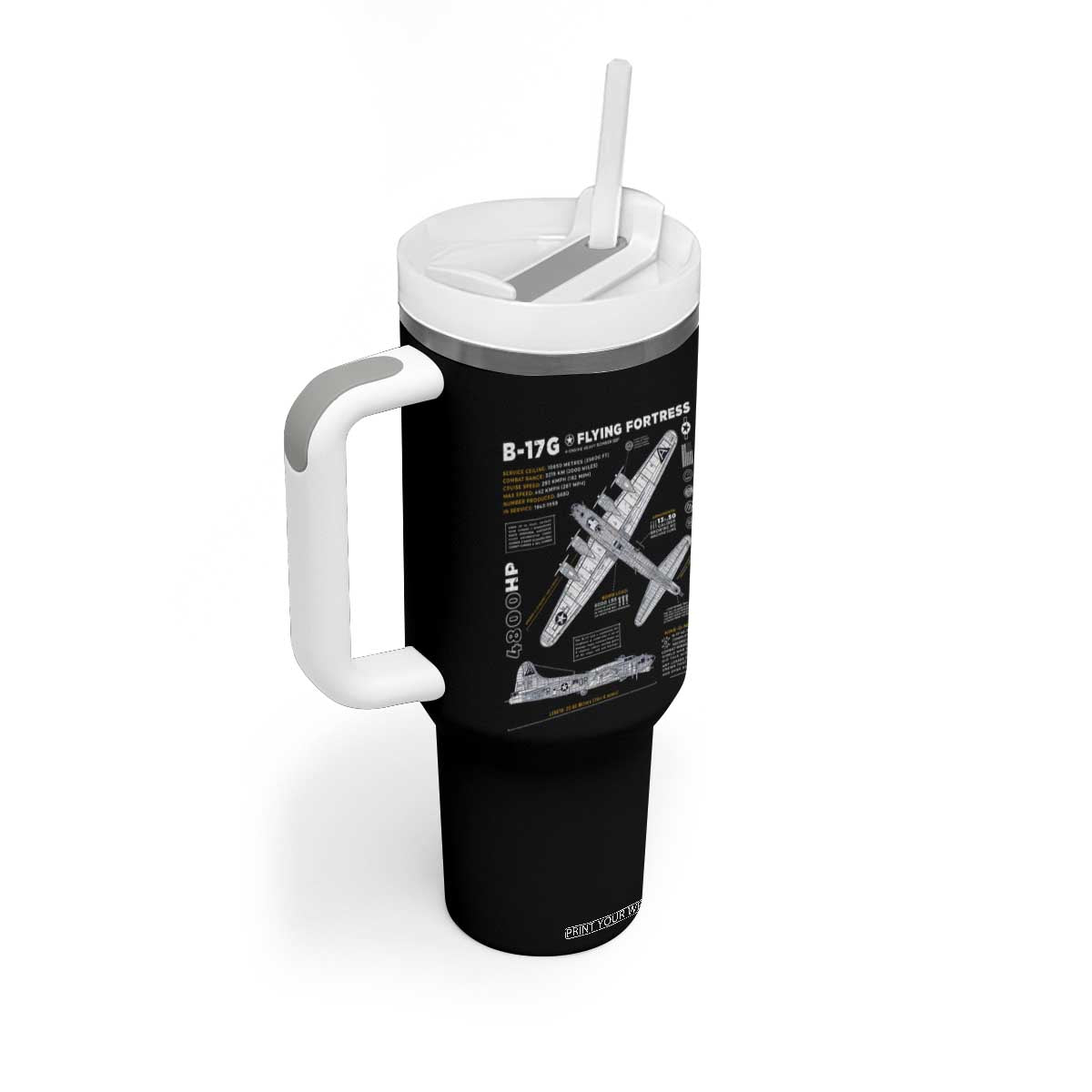 B-17 Flying Fortress Tumbler With Handle WW2 B-17G Bomber Vintage Aviation TS02 Print Your Wear