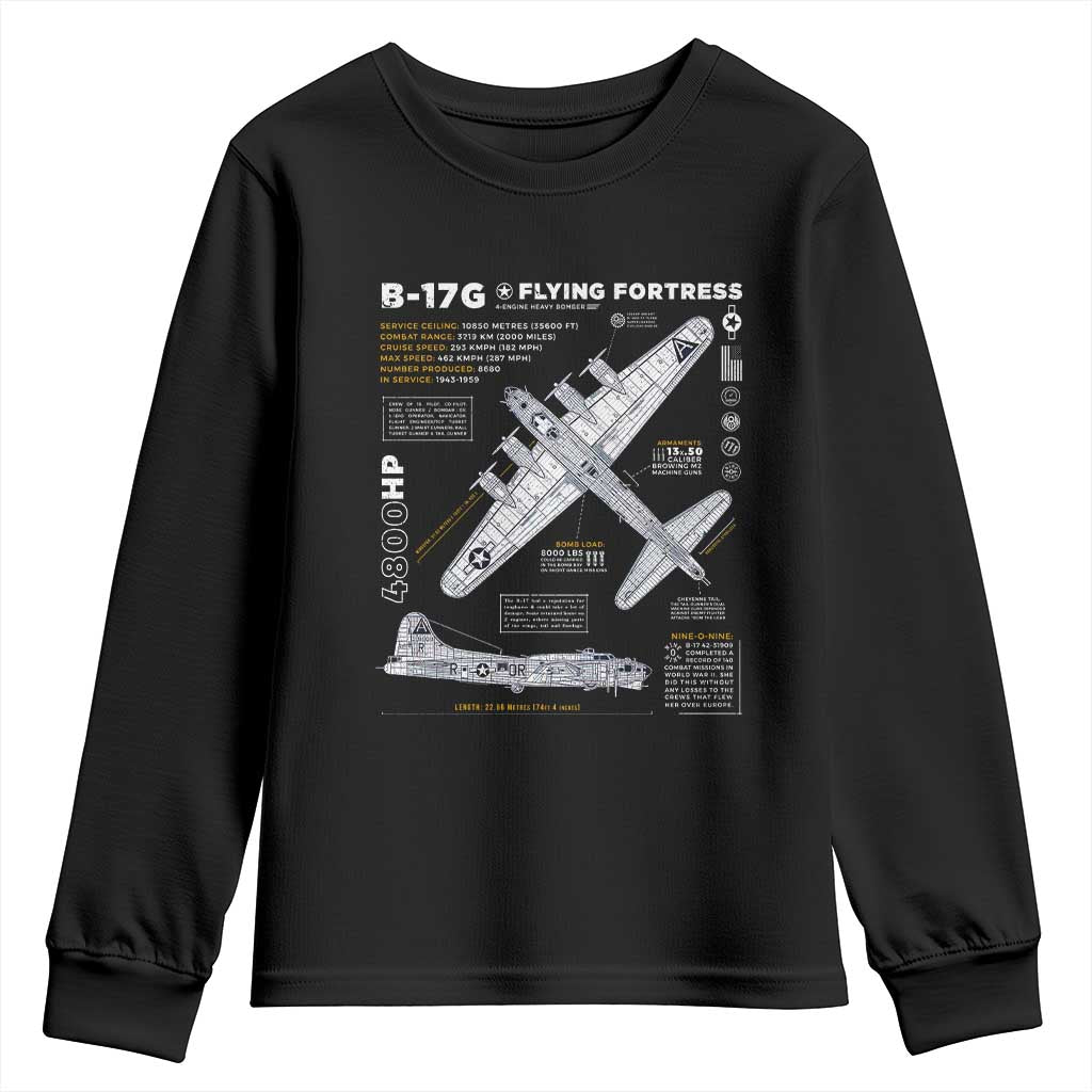 B-17 Flying Fortress Youth Sweatshirt WW2 B-17G Bomber Vintage Aviation TS02 Black Print Your Wear