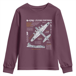 B-17 Flying Fortress Youth Sweatshirt WW2 B-17G Bomber Vintage Aviation TS02 Maroon Print Your Wear