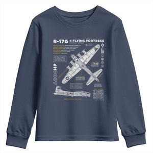 B-17 Flying Fortress Youth Sweatshirt WW2 B-17G Bomber Vintage Aviation TS02 Navy Print Your Wear