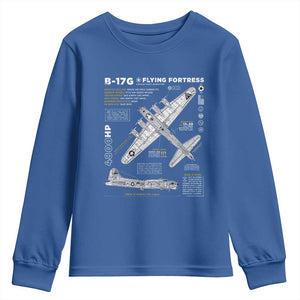 B-17 Flying Fortress Youth Sweatshirt WW2 B-17G Bomber Vintage Aviation TS02 Royal Blue Print Your Wear