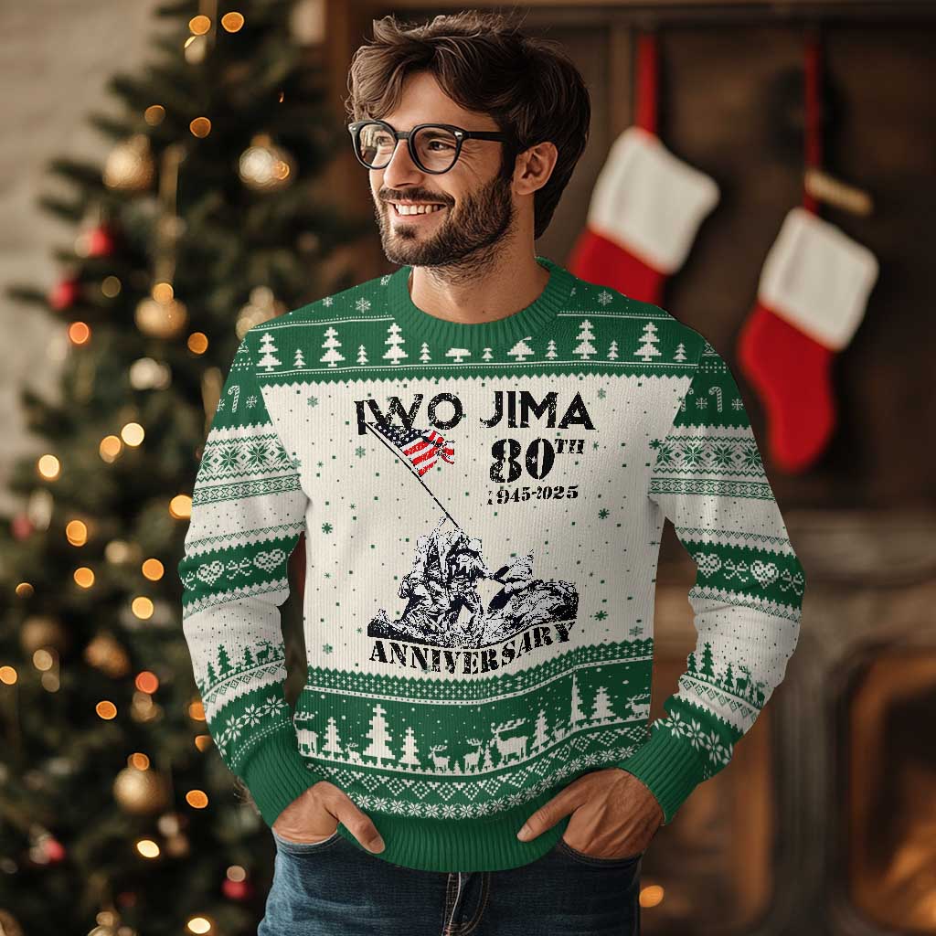 Iwo Jima WWII Veteran Ugly Christmas Sweater 80th Anniversary 4th of July US Flag TS02 Beige Green Print Your Wear
