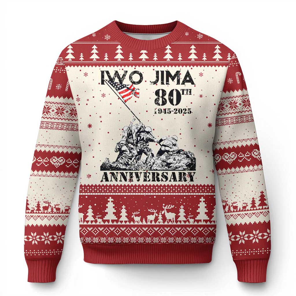Iwo Jima WWII Veteran Ugly Christmas Sweater 80th Anniversary 4th of July US Flag TS02 Beige Red Print Your Wear