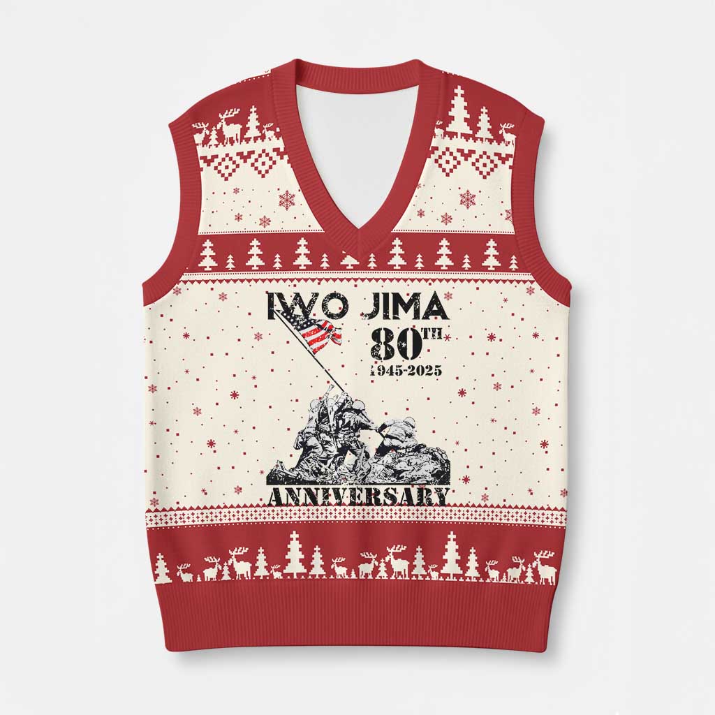 Iwo Jima WWII Veteran V-Neck Knit Sweater Vest 80th Anniversary 4th of July US Flag TS02 Beige Red Print Your Wear