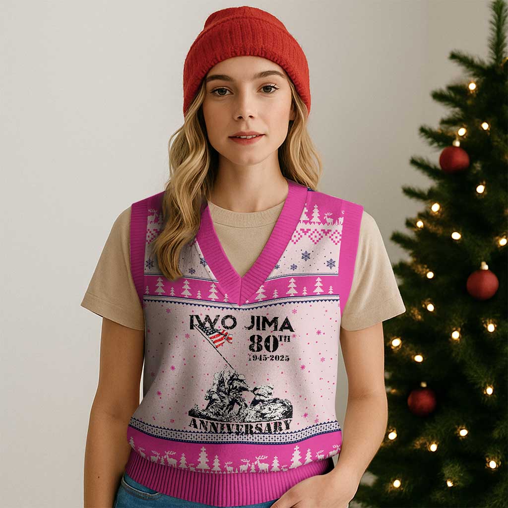 Iwo Jima WWII Veteran V-Neck Knit Sweater Vest 80th Anniversary 4th of July US Flag TS02 Hot Pink Print Your Wear