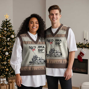 Iwo Jima WWII Veteran V-Neck Knit Sweater Vest 80th Anniversary 4th of July US Flag TS02 Mocha Mousse Print Your Wear