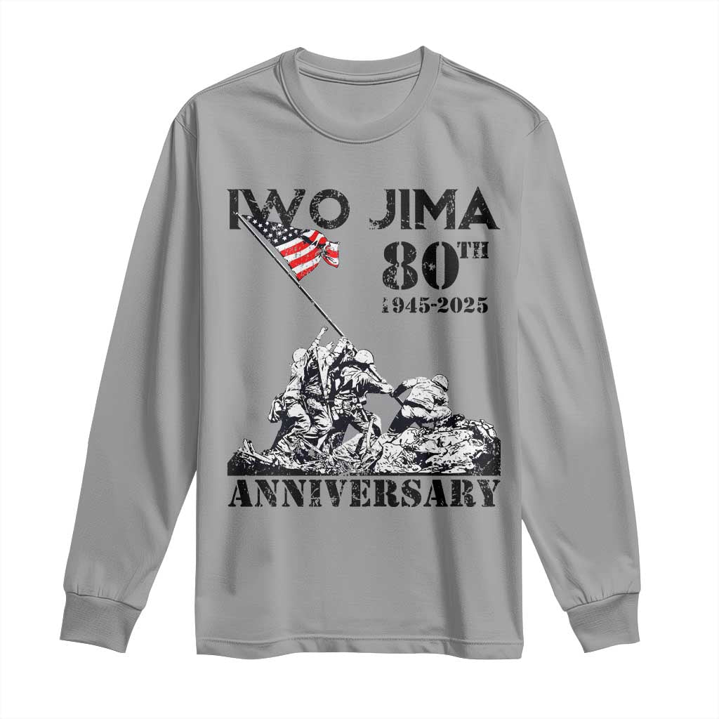 Iwo Jima WWII Veteran Long Sleeve Shirt 80th Anniversary 4th of July US Flag TS02 Sport Gray Print Your Wear