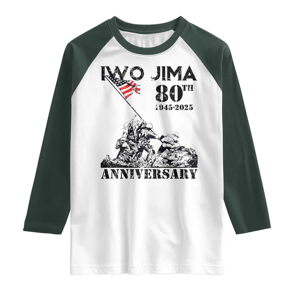 Iwo Jima WWII Veteran Raglan Shirt 80th Anniversary 4th of July US Flag TS02 White Dark Forest Green Print Your Wear