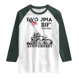 Iwo Jima WWII Veteran Raglan Shirt 80th Anniversary 4th of July US Flag TS02 White Dark Forest Green Print Your Wear