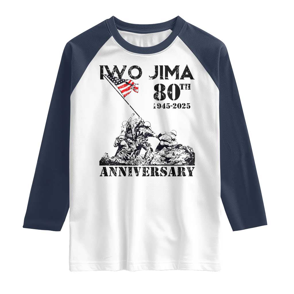 Iwo Jima WWII Veteran Raglan Shirt 80th Anniversary 4th of July US Flag TS02 White Navy Print Your Wear