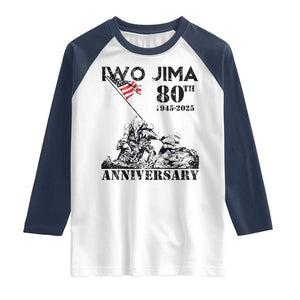 Iwo Jima WWII Veteran Raglan Shirt 80th Anniversary 4th of July US Flag TS02 White Navy Print Your Wear