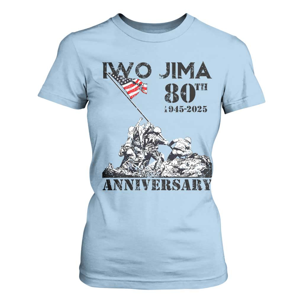 Iwo Jima WWII Veteran T Shirt For Women 80th Anniversary 4th of July US Flag TS02 Light Blue Print Your Wear