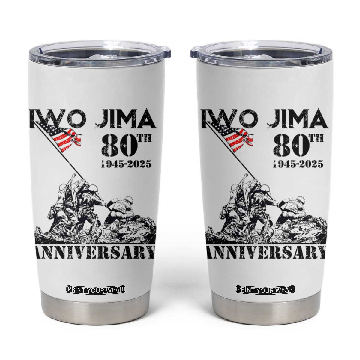 Iwo Jima WWII Veteran Tumbler Cup 80th Anniversary 4th of July US Flag TS02 White Print Your Wear