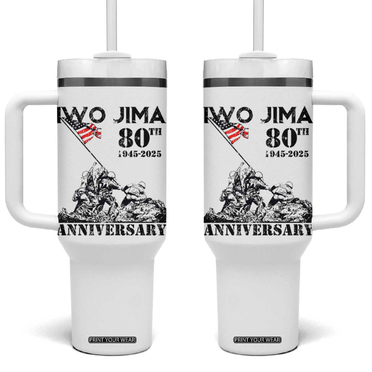 Iwo Jima WWII Veteran Tumbler With Handle 80th Anniversary 4th of July US Flag TS02 One Size: 40 oz White Print Your Wear