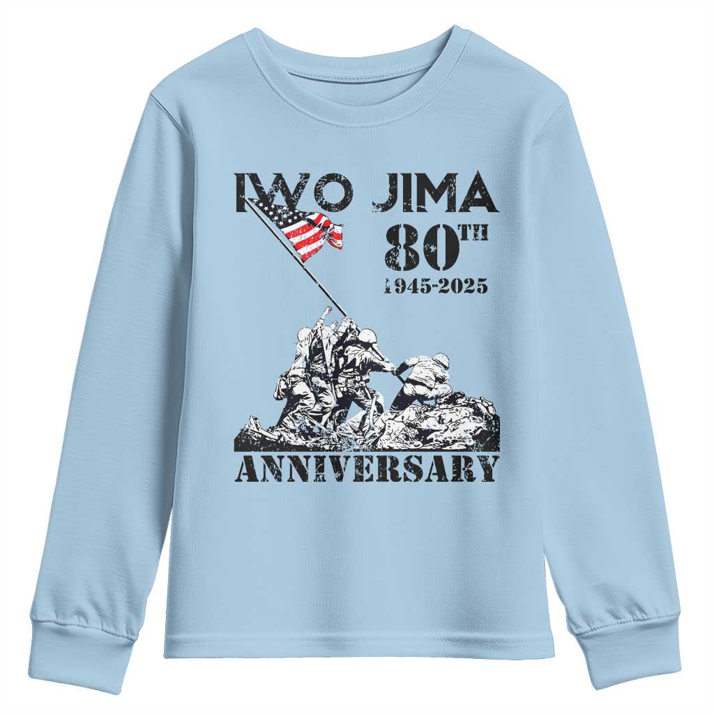 Iwo Jima WWII Veteran Youth Sweatshirt 80th Anniversary 4th of July US Flag TS02 Light Blue Print Your Wear