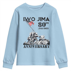 Iwo Jima WWII Veteran Youth Sweatshirt 80th Anniversary 4th of July US Flag TS02 Light Blue Print Your Wear