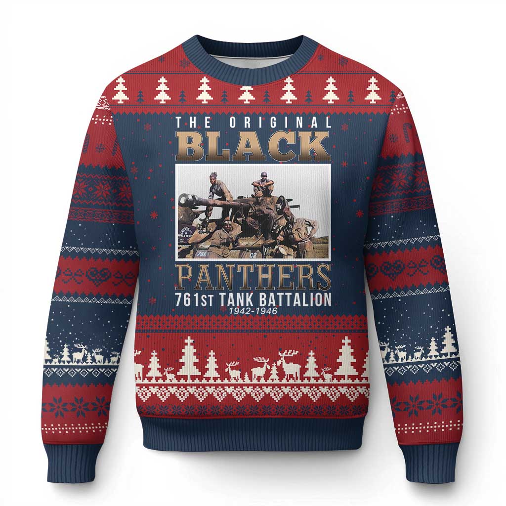 761st Tank Battalion Tribute Ugly Christmas Sweater Black Panthers WW2 Heroes TS02 Navy Red Print Your Wear
