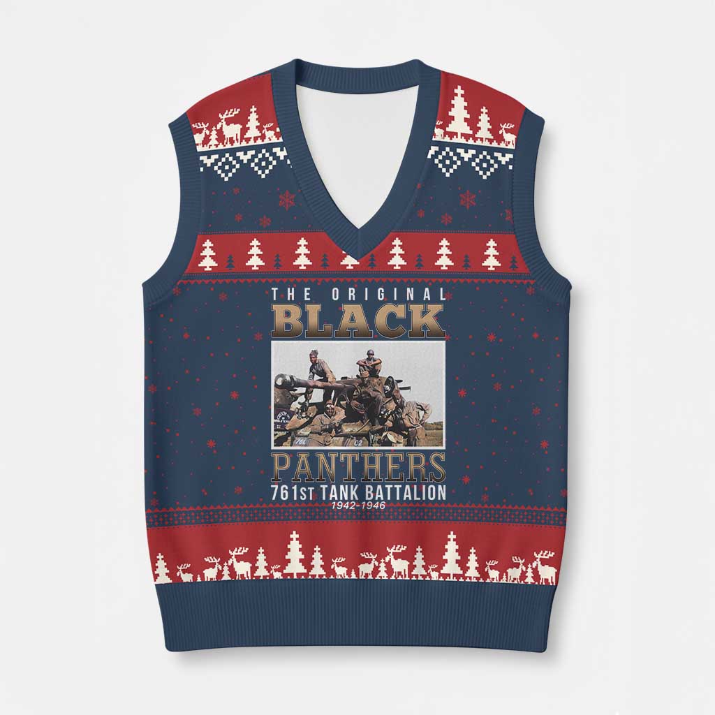 761st Tank Battalion Tribute V-Neck Knit Sweater Vest Black Panthers WW2 Heroes TS02 Navy Red Print Your Wear