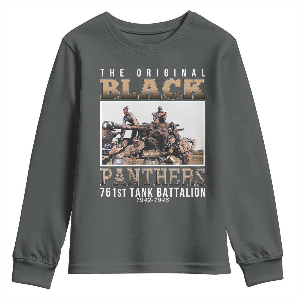 761st Tank Battalion Tribute Youth Sweatshirt Black Panthers WW2 Heroes TS02 Dark Heather Print Your Wear