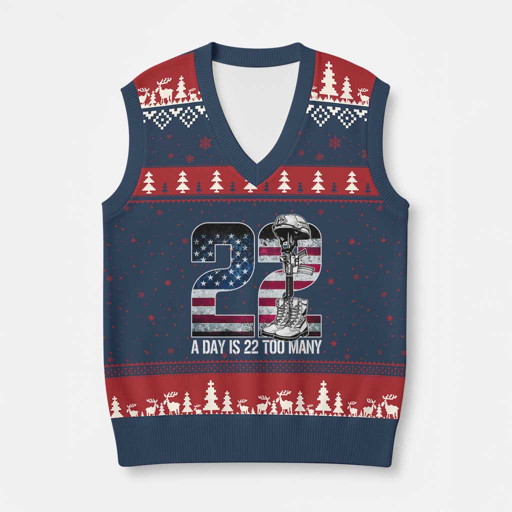 Veteran Suicide Awareness V-Neck Knit Sweater Vest 22 A Day is 22 Too Many Veteran Lives Matter TS02 Navy Red Print Your Wear