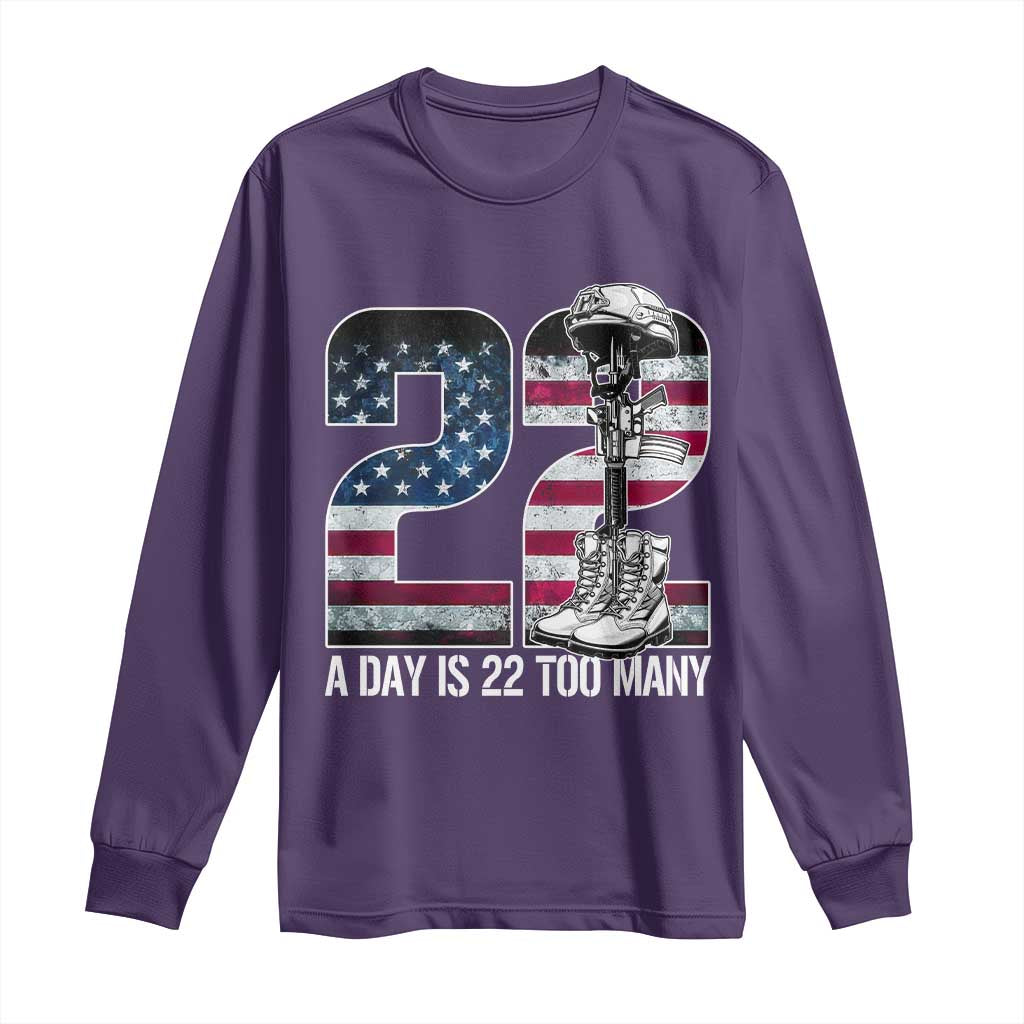 Veteran Suicide Awareness Long Sleeve Shirt 22 A Day is 22 Too Many Veteran Lives Matter TS02 Purple Print Your Wear