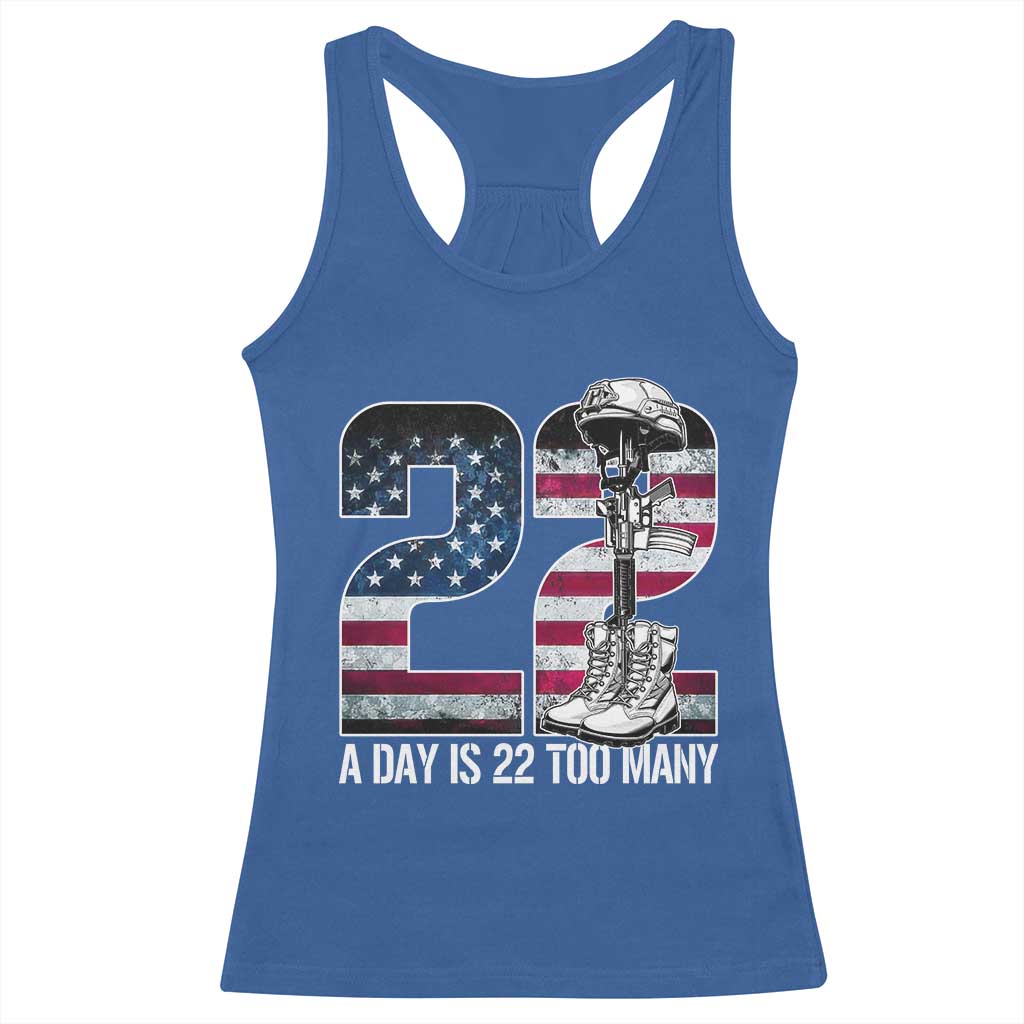 Veteran Suicide Awareness Racerback Tank Top 22 A Day is 22 Too Many Veteran Lives Matter TS02 Royal Blue Print Your Wear