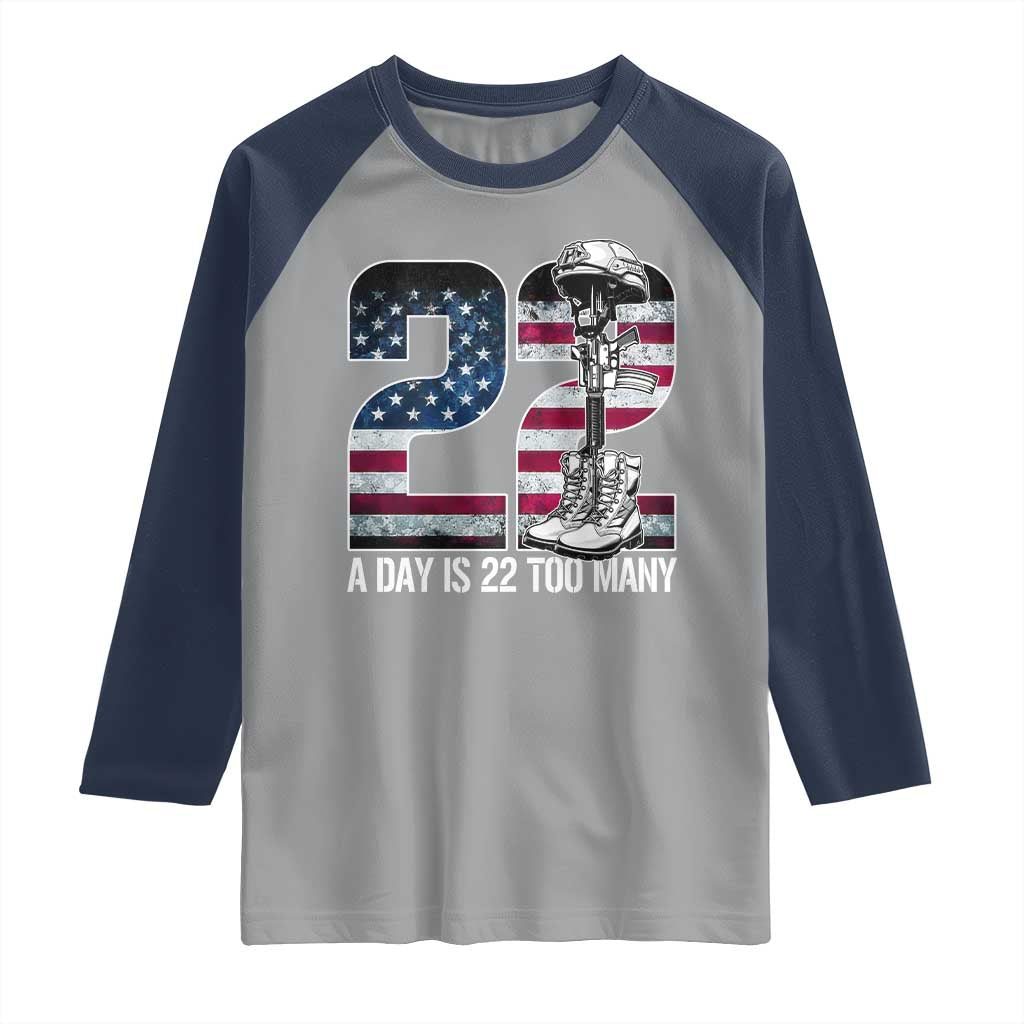 Veteran Suicide Awareness Raglan Shirt 22 A Day is 22 Too Many Veteran Lives Matter TS02 Sport Gray Navy Print Your Wear