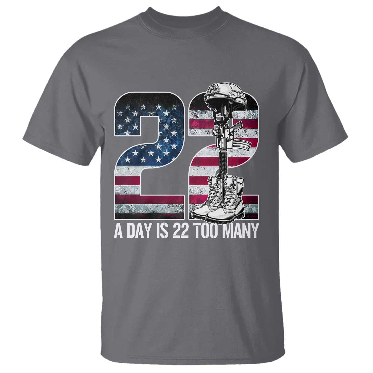 Veteran Suicide Awareness T Shirt 22 A Day is 22 Too Many Veteran Lives Matter TS02 Charcoal Print Your Wear