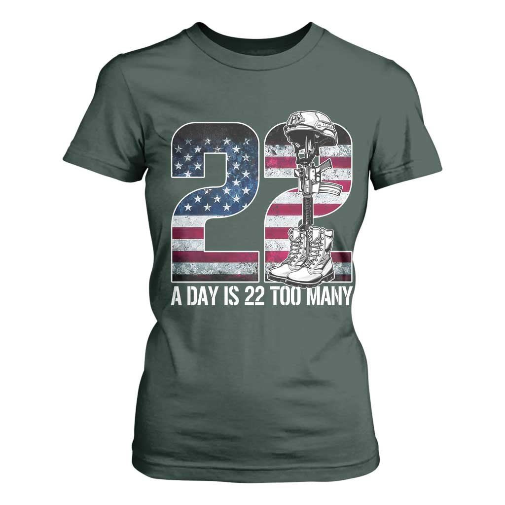 Veteran Suicide Awareness T Shirt For Women 22 A Day is 22 Too Many Veteran Lives Matter TS02 Dark Forest Green Print Your Wear