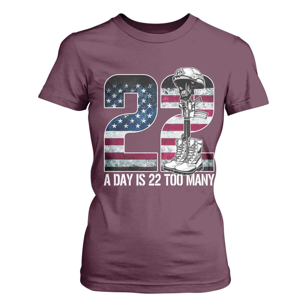 Veteran Suicide Awareness T Shirt For Women 22 A Day is 22 Too Many Veteran Lives Matter TS02 Maroon Print Your Wear