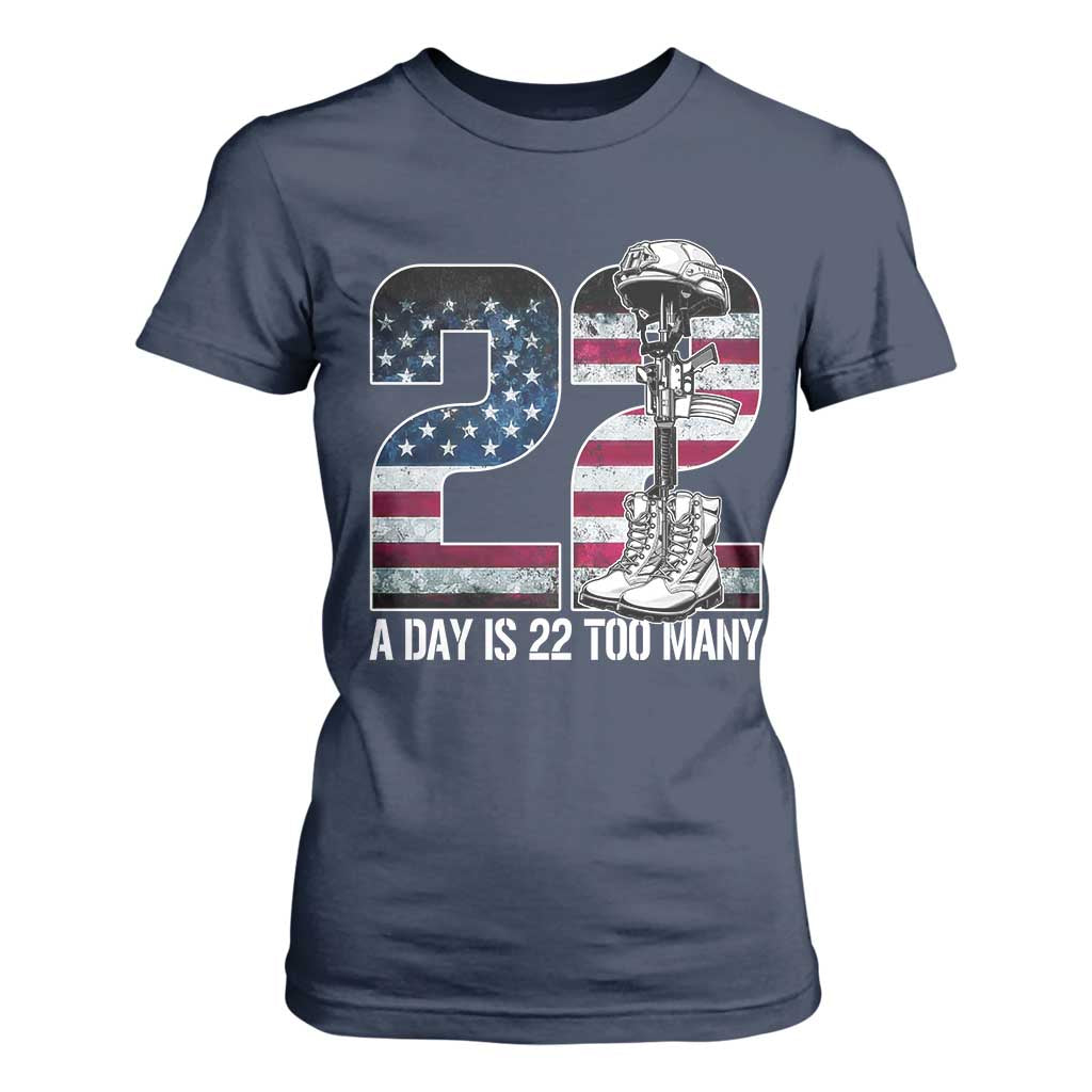 Veteran Suicide Awareness T Shirt For Women 22 A Day is 22 Too Many Veteran Lives Matter TS02 Navy Print Your Wear