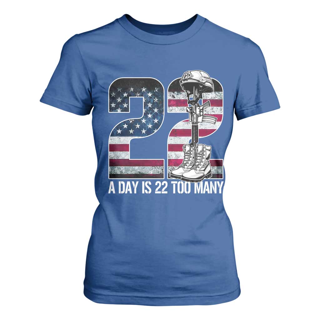 Veteran Suicide Awareness T Shirt For Women 22 A Day is 22 Too Many Veteran Lives Matter TS02 Royal Blue Print Your Wear