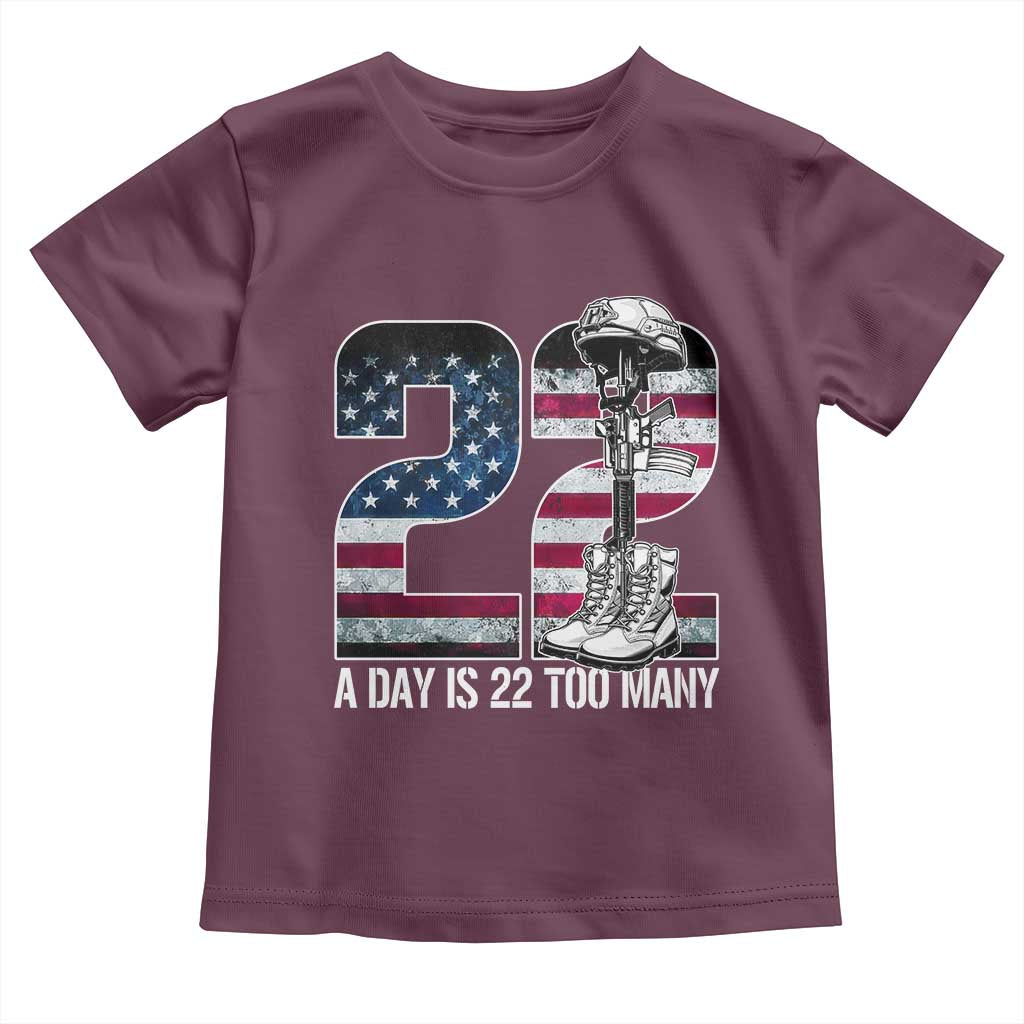 Veteran Suicide Awareness Toddler T Shirt 22 A Day is 22 Too Many Veteran Lives Matter TS02 Maroon Print Your Wear