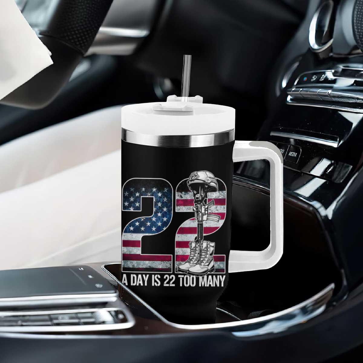 Veteran Suicide Awareness Tumbler With Handle 22 A Day is 22 Too Many Veteran Lives Matter TS02 Print Your Wear