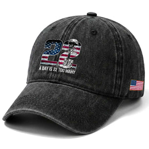 Veteran Suicide Awareness Washed Cotton Baseball Cap 22 A Day is 22 Too Many Veteran Lives Matter TS02 Print Your Wear