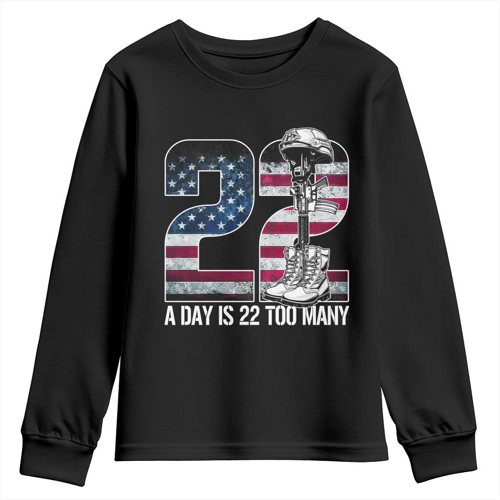 Veteran Suicide Awareness Youth Sweatshirt 22 A Day is 22 Too Many Veteran Lives Matter TS02 Black Print Your Wear