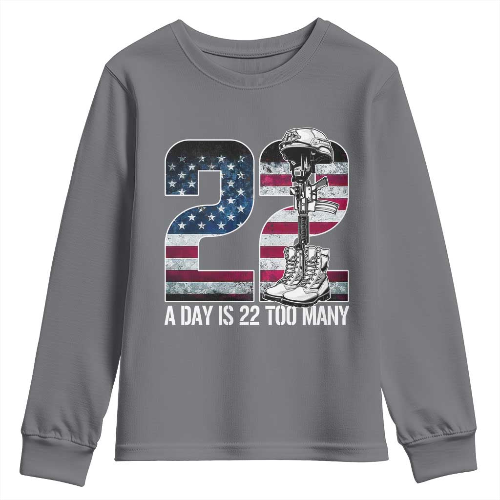 Veteran Suicide Awareness Youth Sweatshirt 22 A Day is 22 Too Many Veteran Lives Matter TS02 Charcoal Print Your Wear