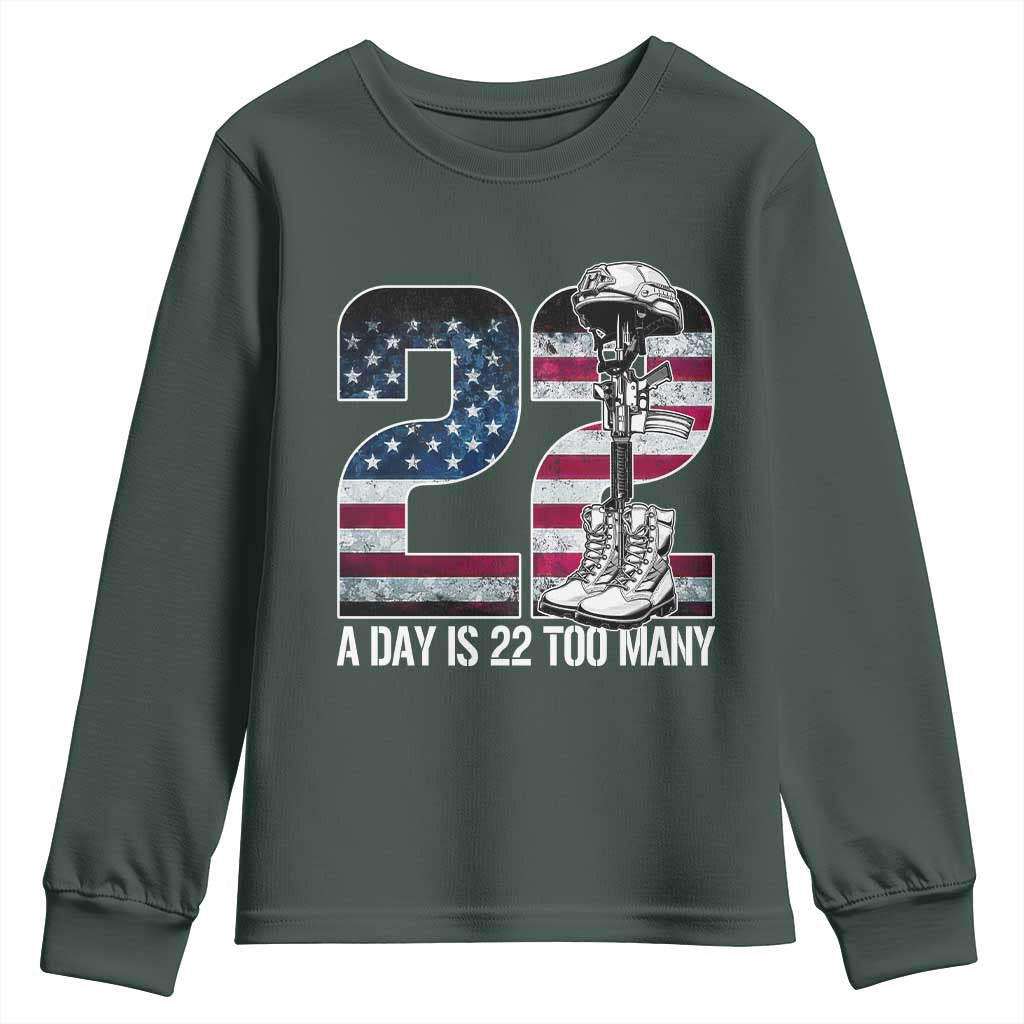 Veteran Suicide Awareness Youth Sweatshirt 22 A Day is 22 Too Many Veteran Lives Matter TS02 Dark Forest Green Print Your Wear