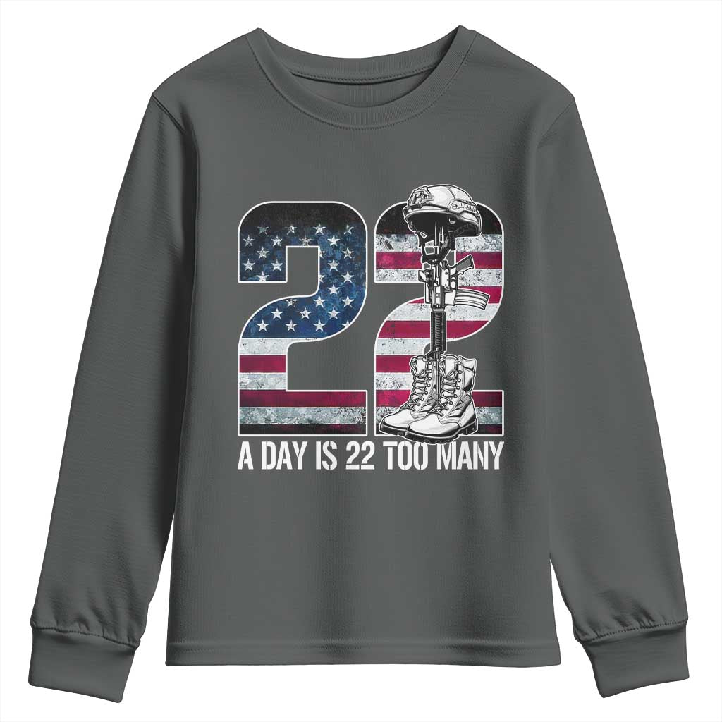 Veteran Suicide Awareness Youth Sweatshirt 22 A Day is 22 Too Many Veteran Lives Matter TS02 Dark Heather Print Your Wear