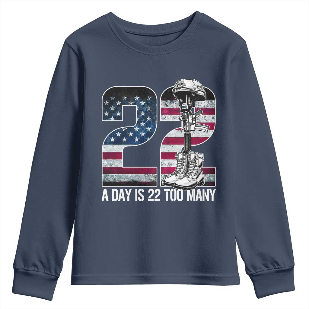 Veteran Suicide Awareness Youth Sweatshirt 22 A Day is 22 Too Many Veteran Lives Matter TS02 Navy Print Your Wear