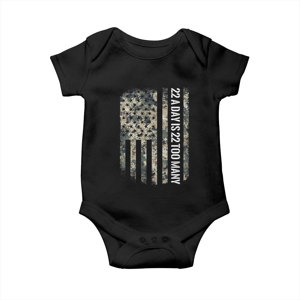 Veteran Suicide Awareness Baby Onesie USA Flag 22 A Day Is 22 Too Many TS02 Black Print Your Wear