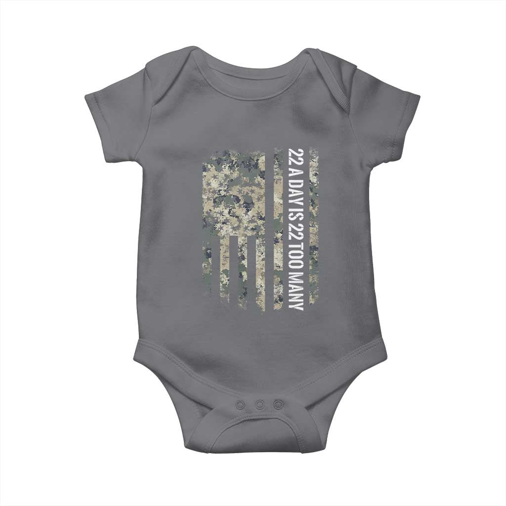 Veteran Suicide Awareness Baby Onesie USA Flag 22 A Day Is 22 Too Many TS02 Charcoal Print Your Wear