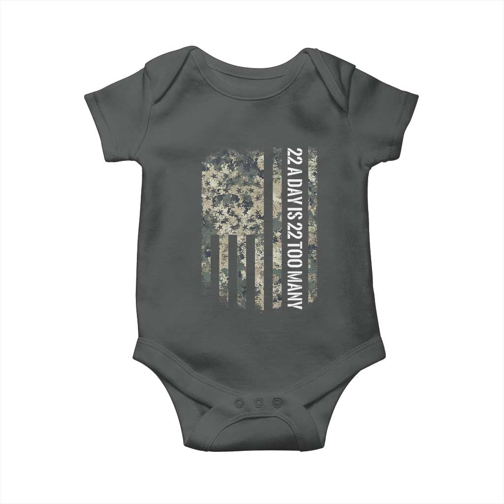 Veteran Suicide Awareness Baby Onesie USA Flag 22 A Day Is 22 Too Many TS02 Dark Heather Print Your Wear