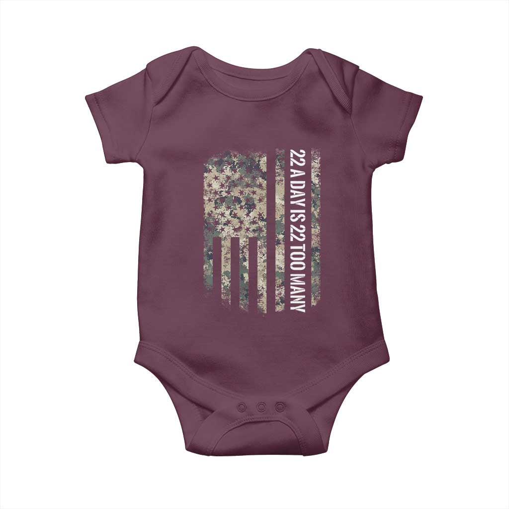 Veteran Suicide Awareness Baby Onesie USA Flag 22 A Day Is 22 Too Many TS02 Maroon Print Your Wear