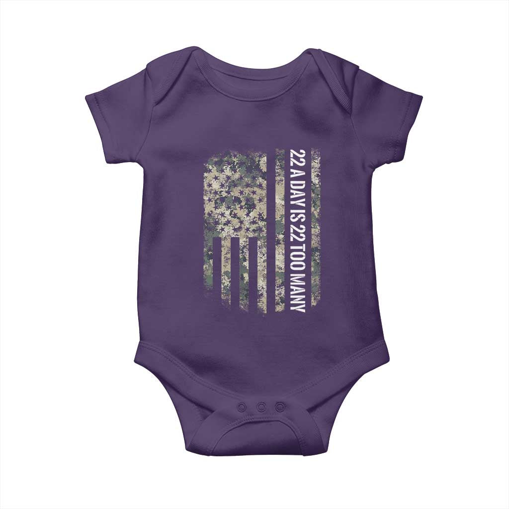 Veteran Suicide Awareness Baby Onesie USA Flag 22 A Day Is 22 Too Many TS02 Purple Print Your Wear