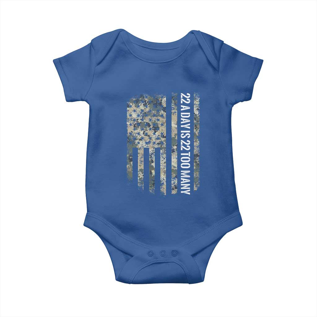 Veteran Suicide Awareness Baby Onesie USA Flag 22 A Day Is 22 Too Many TS02 Royal Blue Print Your Wear